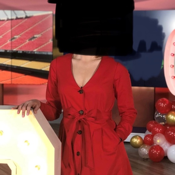 Red Boden cotton button down, belted dress, Sz.4 - Picture 1 of 2